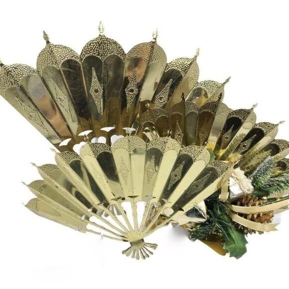 Vintage Homco Home Interiors Gifts 1176 Romantique Fans Brass Lot 4 Lucite Stand - Picture 1 of 11